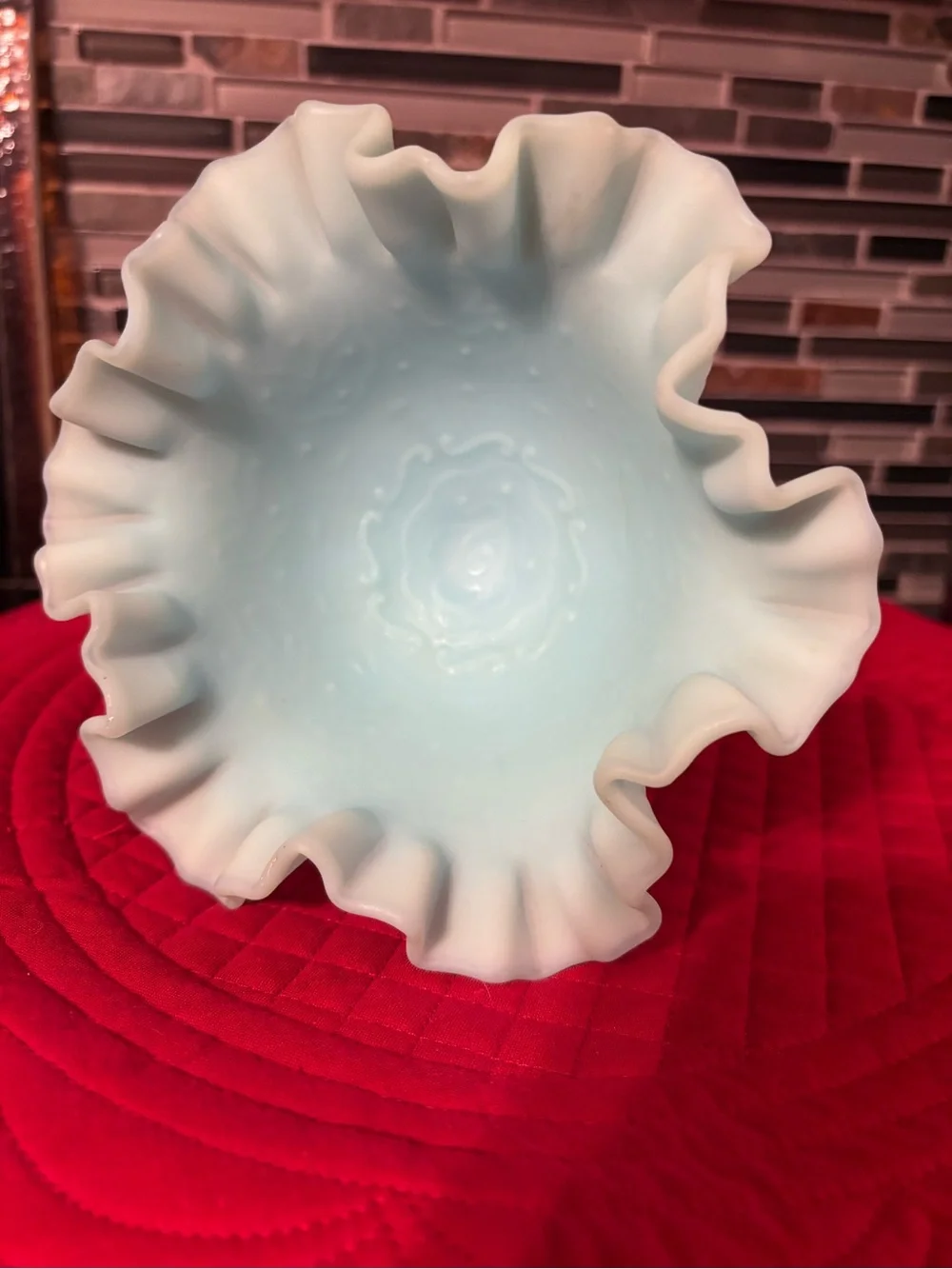 Vintage Baby Blue Glass Ruffled Compote Bowl Candy Dish